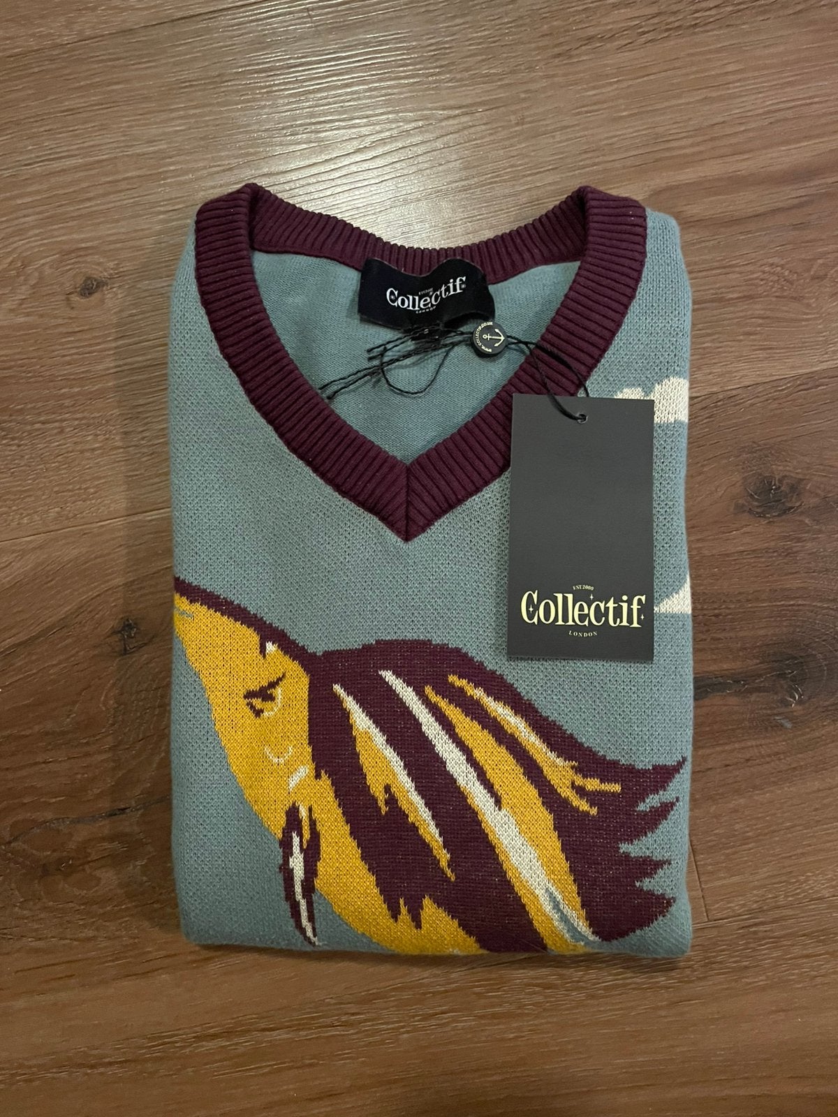 Collectif London retro v hals trui gebreid USA maat S nieuw, Ophalen of Verzenden, Nieuw, Maat 46 (S) of kleiner, Blauw