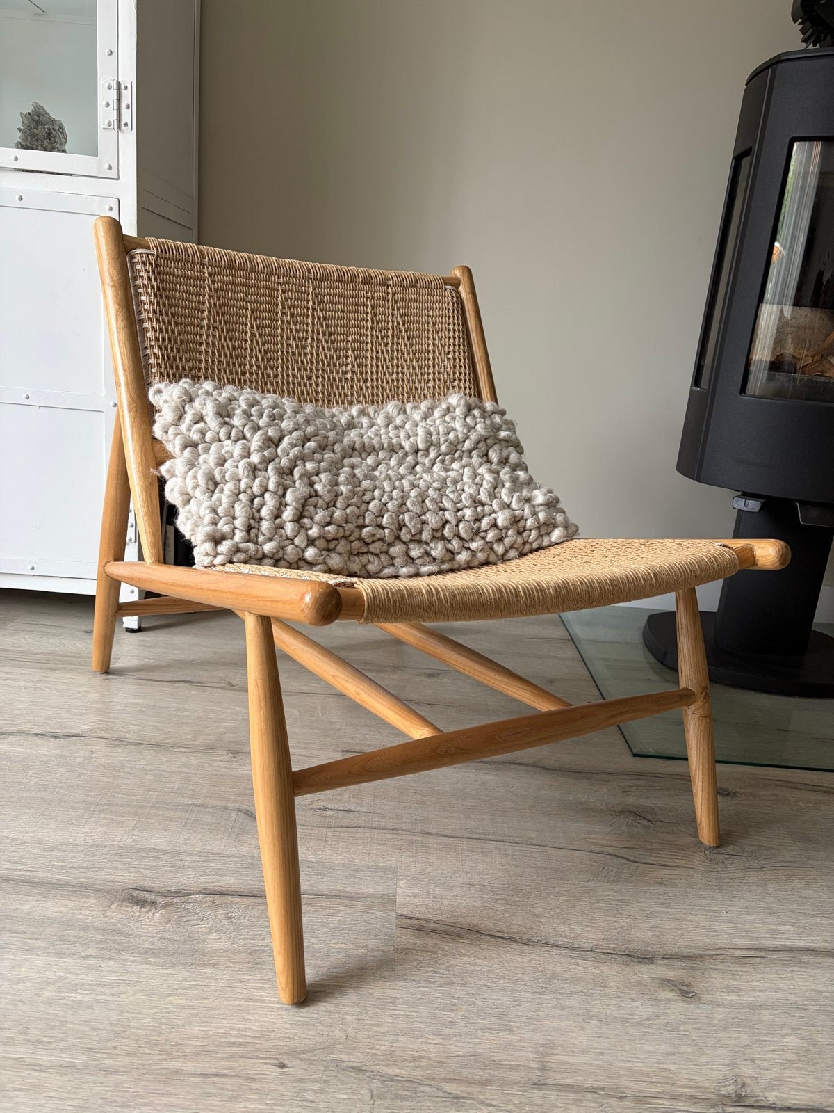 Fauteuil van hout, Huis en Inrichting, Ophalen, 75 tot 100 cm, Zo goed als nieuw, 50 tot 75 cm