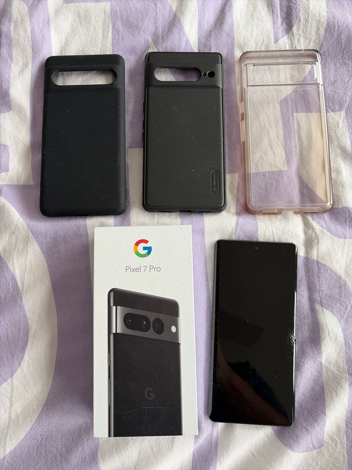 Google Pixel 7 Pro met barst in scherm en hoesjes, Telecommunicatie, Ophalen, Overige modellen, Zonder simlock, Niet werkend