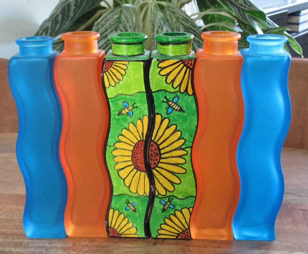 Bijzonder setje Ikea Skämt wave kronkel vazen. jaren 90., NVT, 21 cm, Overige kleuren, Handgemaakt