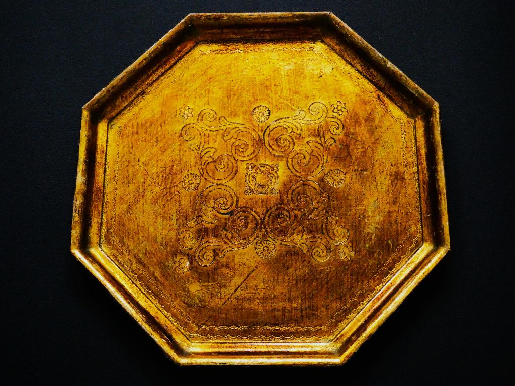 Italiaans houten dienblad / serveerblad kleur goud 8 kantig, Antiek en Kunst, Curiosa en Brocante, Ophalen of Verzenden