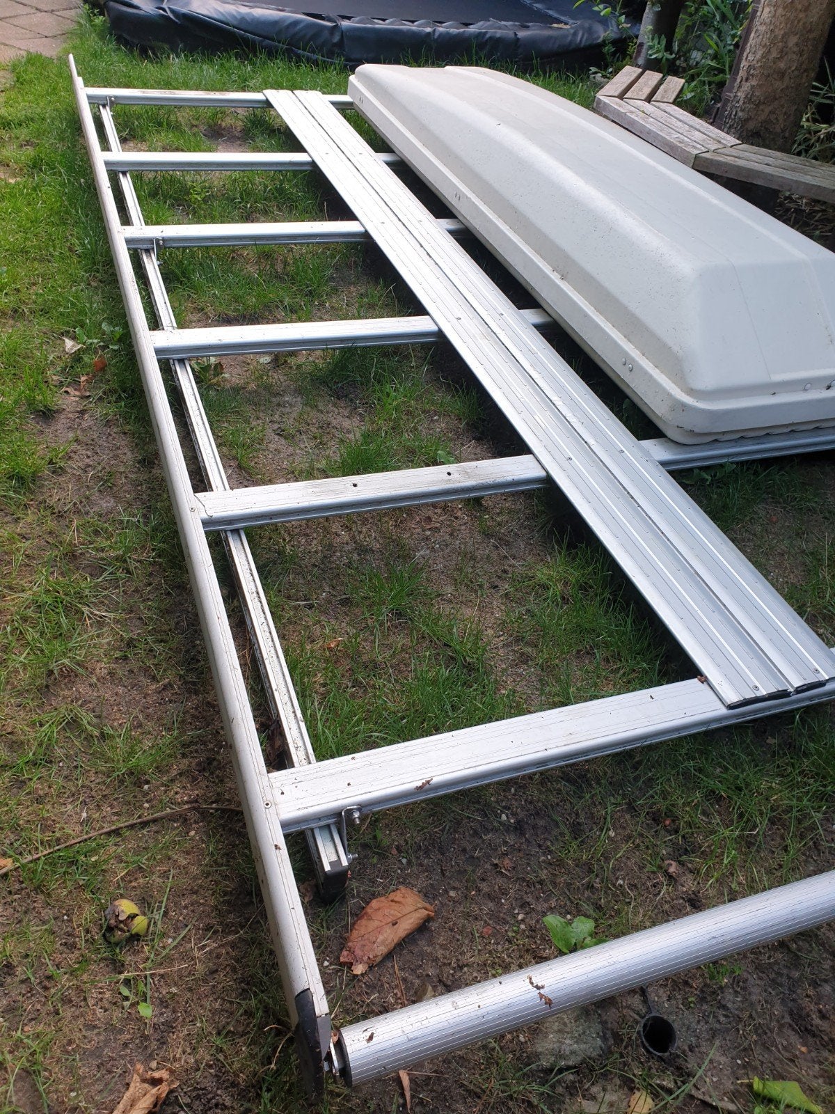 Aluminium dakdrager 335 l 135 br ladderrol dakkoffer 340 lit, Ophalen, Gebruikt