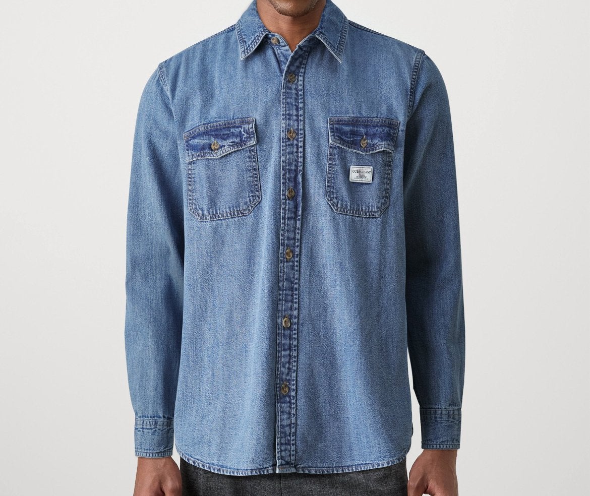 Guess classic denim blouse/overhemd blauw M Nieuw €79,-, Ophalen of Verzenden, Nieuw, Blauw, Halswijdte 39/40 (M)