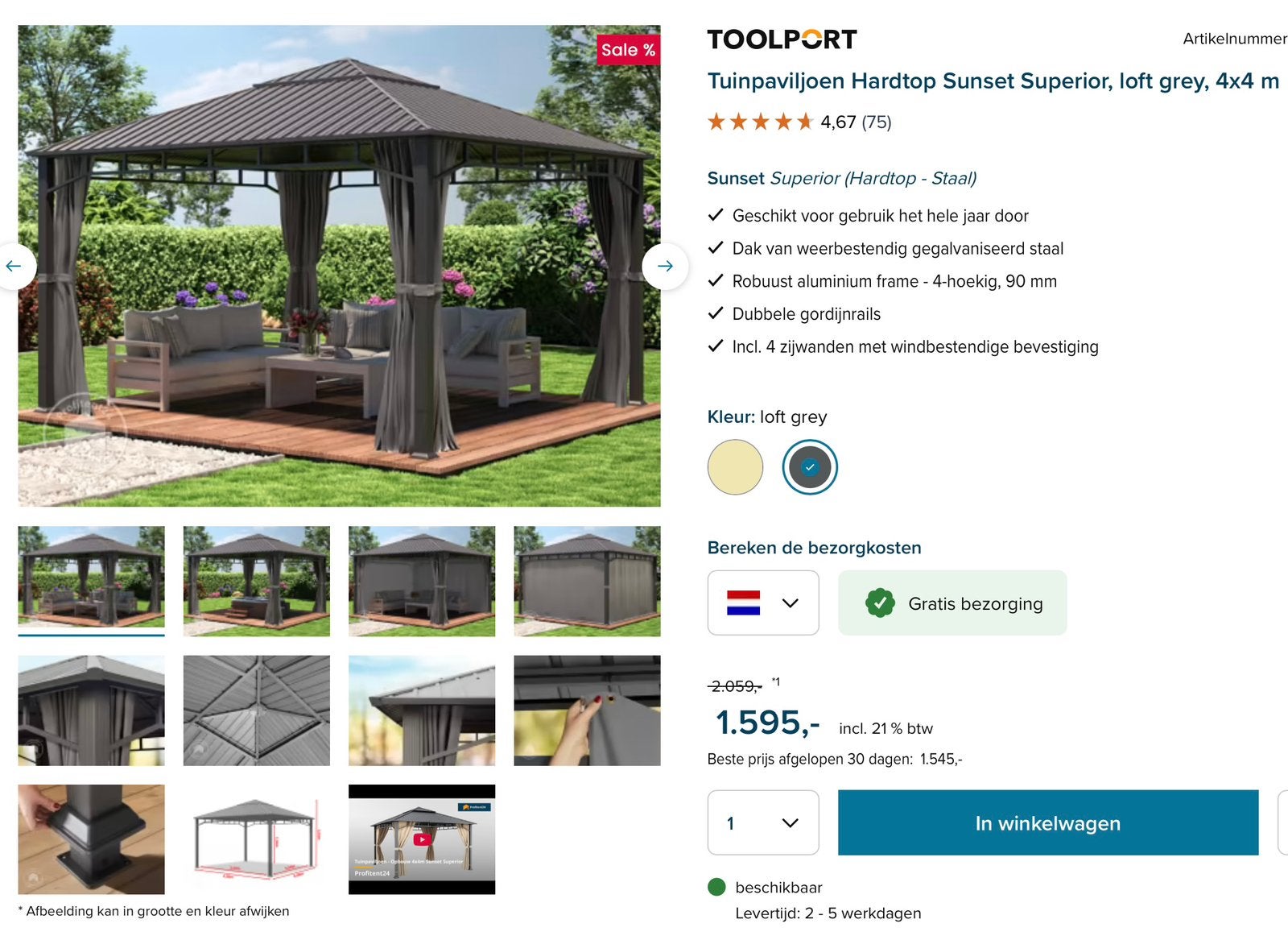 Profitent24 Tuinpaviljoen 4*4, Ophalen, Nieuw