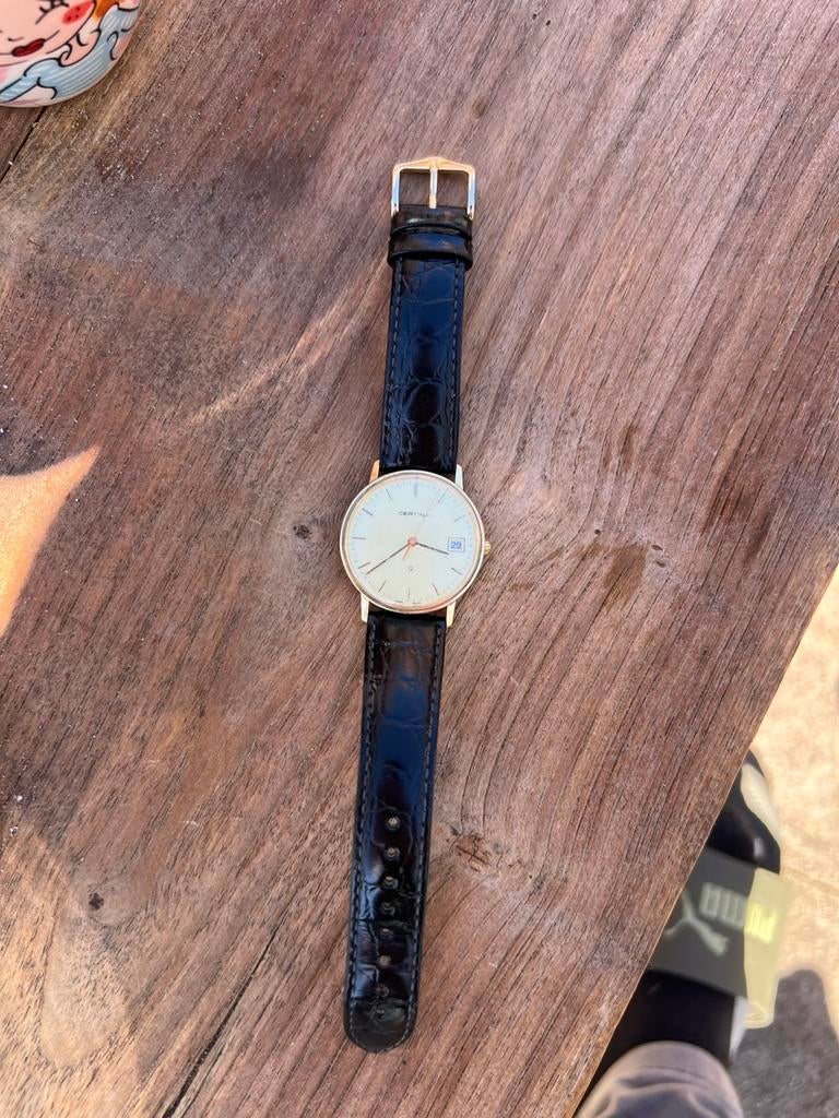 14k gouden certina Qdress 1990 Quartz, Leer, Polshorloge, Ophalen of Verzenden, Zo goed als nieuw