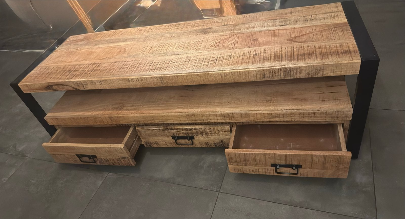 Britt TV Meubel Industrieel Mangohout 150cm, 100 tot 150 cm, Nieuw, Ophalen of Verzenden, Minder dan 100 cm