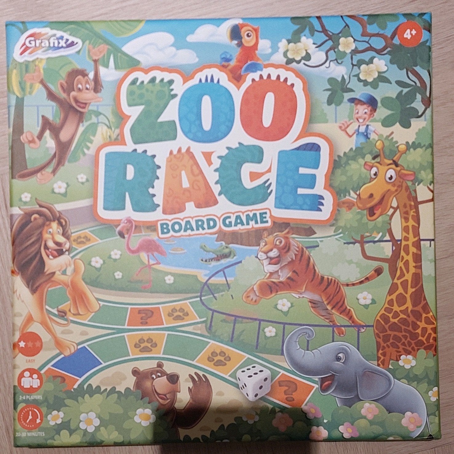Grafix Zoo Race Bordspel - Leuk voor Kinderen!, Drie of vier spelers, Ophalen of Verzenden, Zo goed als nieuw, Grafix