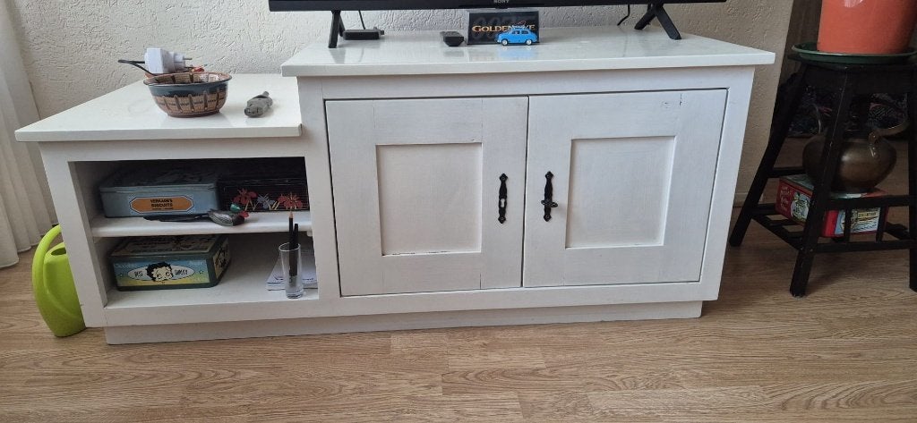 Witte tv meubel, Ophalen, Gebruikt, 100 tot 150 cm, Minder dan 100 cm