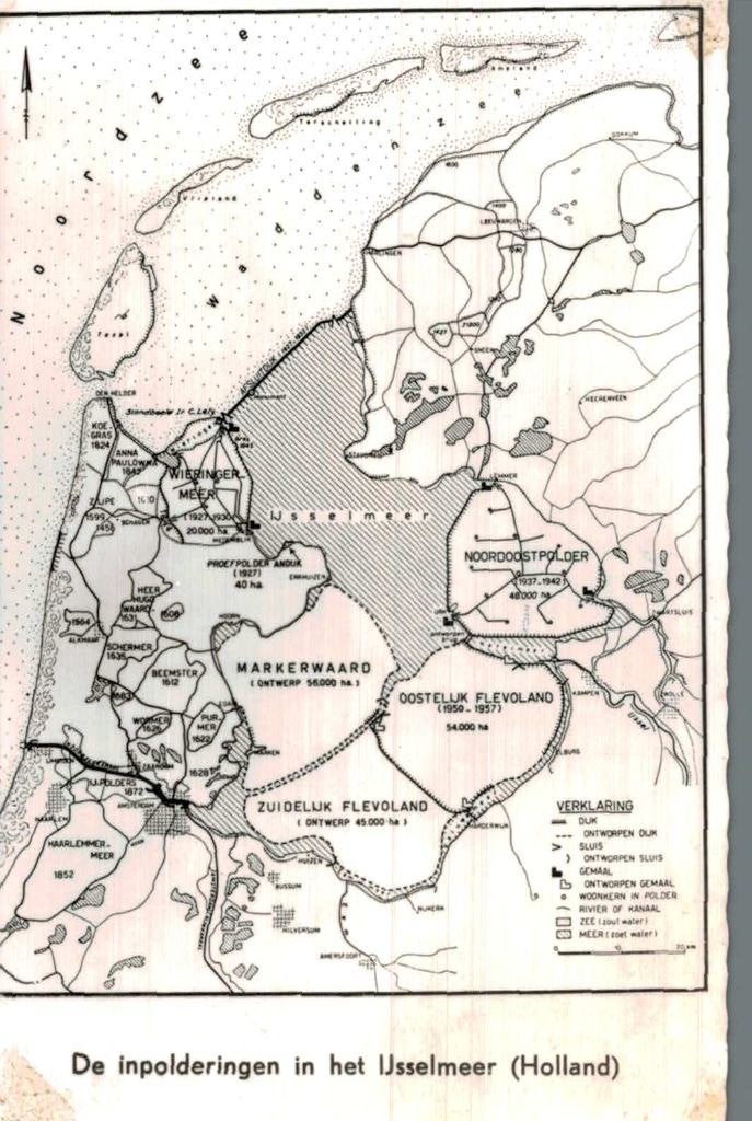 1968 Ansichtkaart inpolderingen IJsselmeer (Holland), Ophalen of Verzenden, 1940 tot 1960, Ongelopen, Flevoland