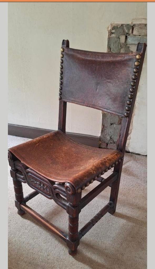 6 antieke Spaanse stijl lederen stoel, Antiek en Kunst, Antiek | Meubels | Stoelen en Banken, Ophalen