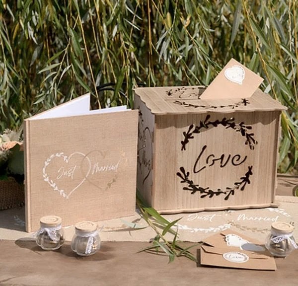 Moneybox en gastenboek Natural van hout en jute, Nieuw, Ophalen of Verzenden, Struikheide 64,3069lj, Rotterdam, Info@sweet-one.nl