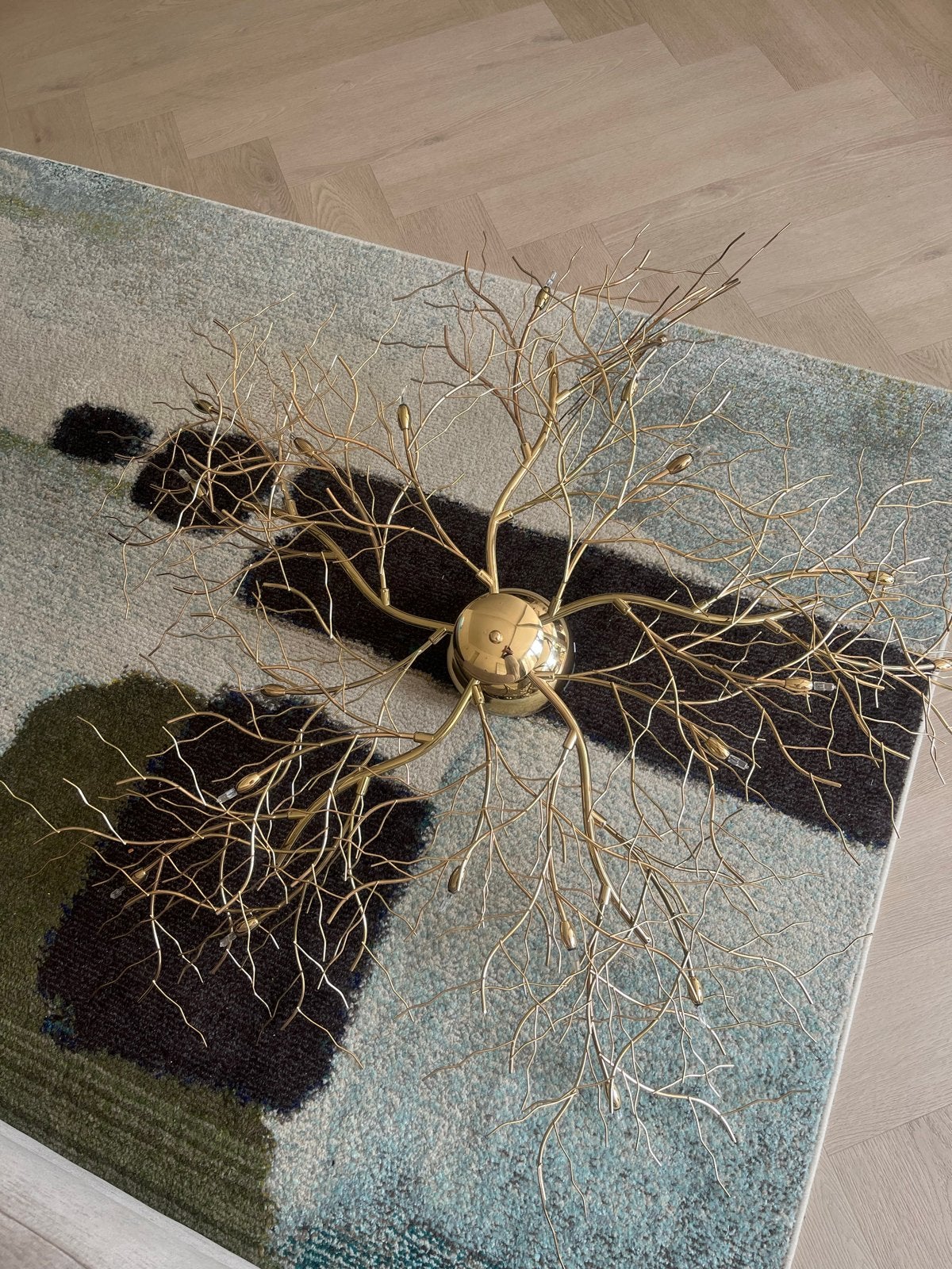 Antieke gouden plafondlamp in boomtak design, Design, Overige fittingen, Ophalen of Verzenden, Zo goed als nieuw