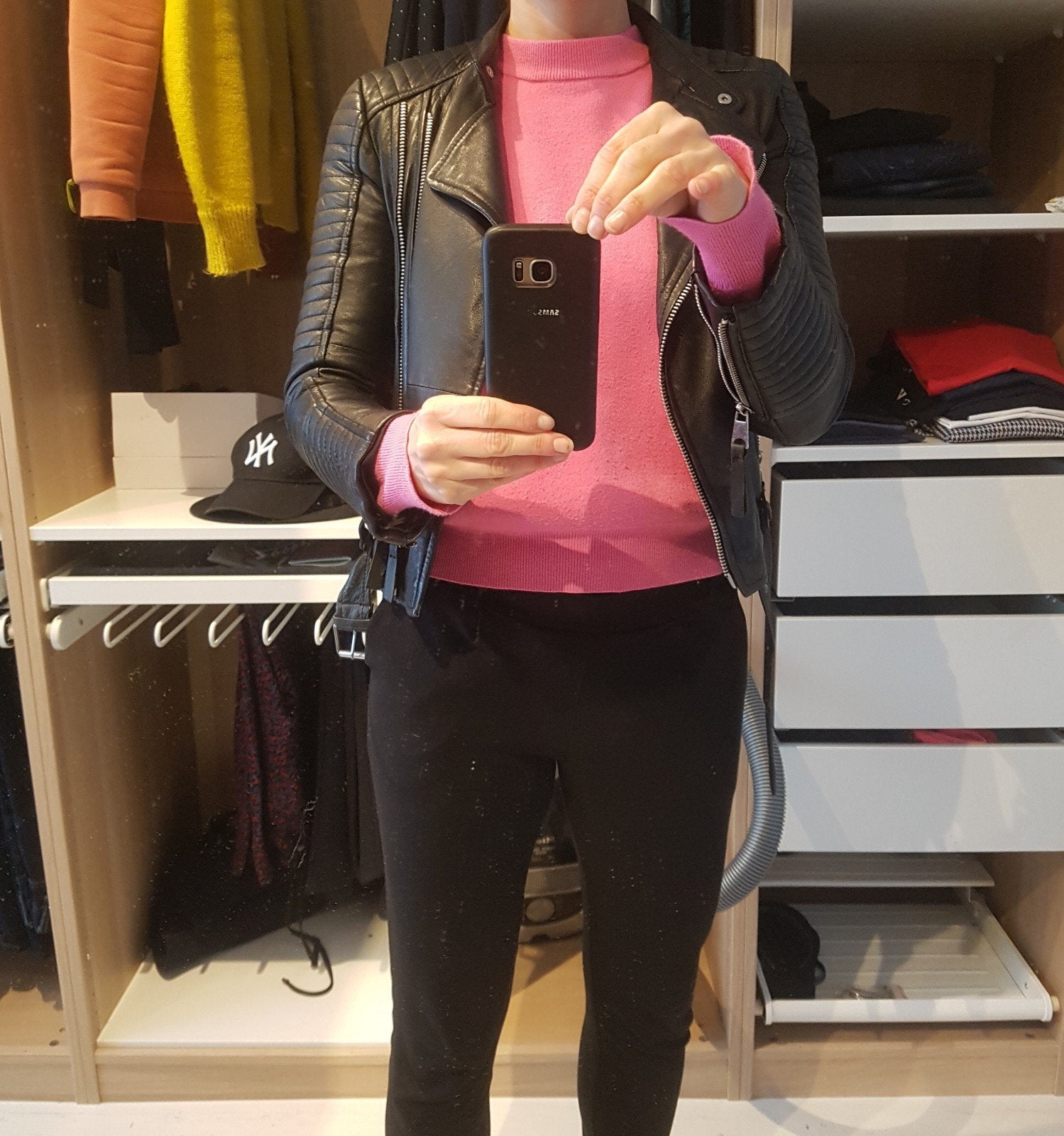 Zwart leren bikerjack, Zwart, Ophalen of Verzenden, Onbekend, Maat 36 (S)