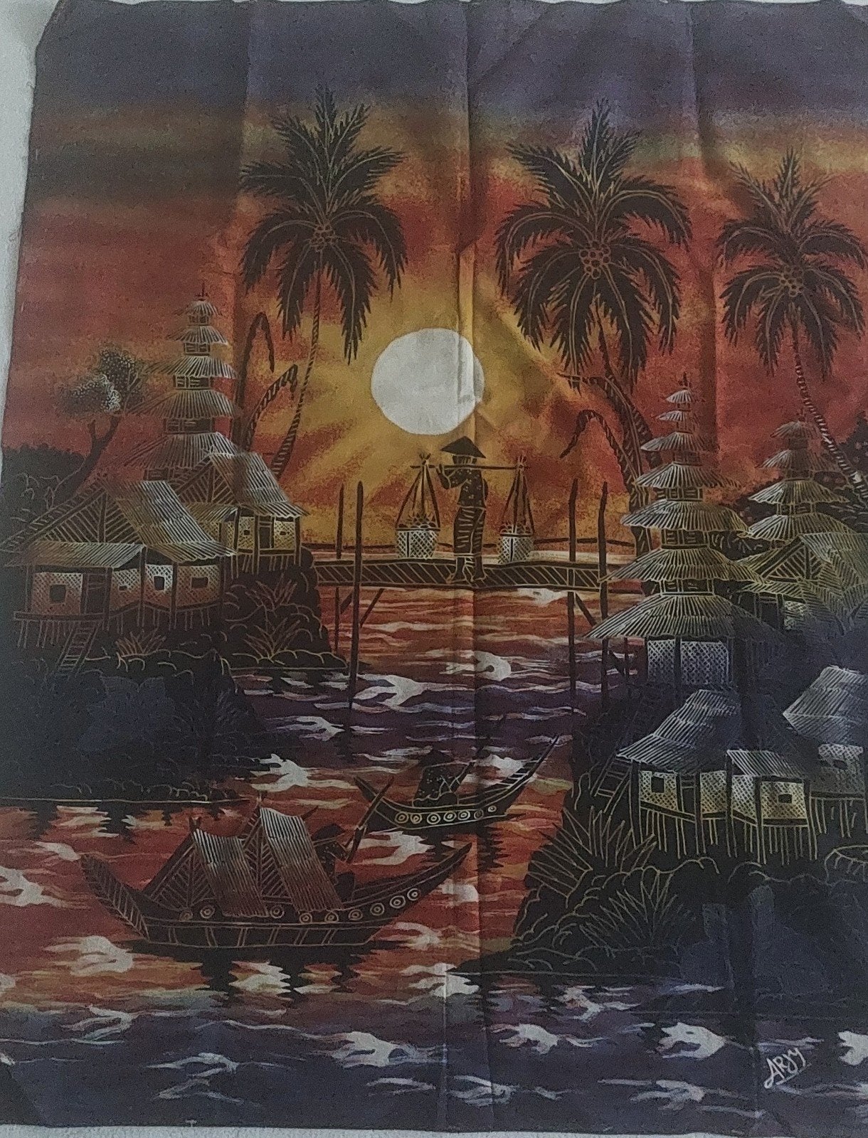 Prachtige batik uit 1996 van Java, gesigneerd, Ophalen of Verzenden