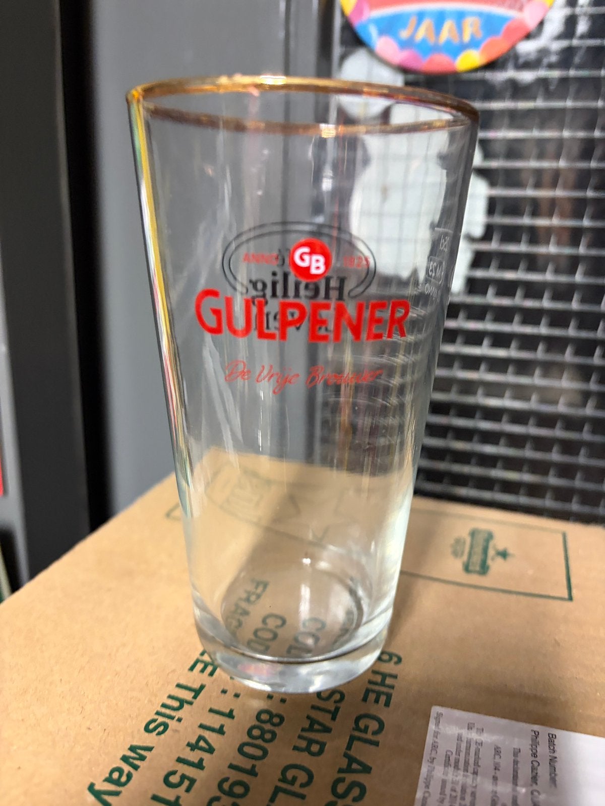 Gulpener dubbeldruk glas cafe heilig leven, Verzamelen, Ophalen of Verzenden, Nieuw, Glas of Glazen, Gulpener