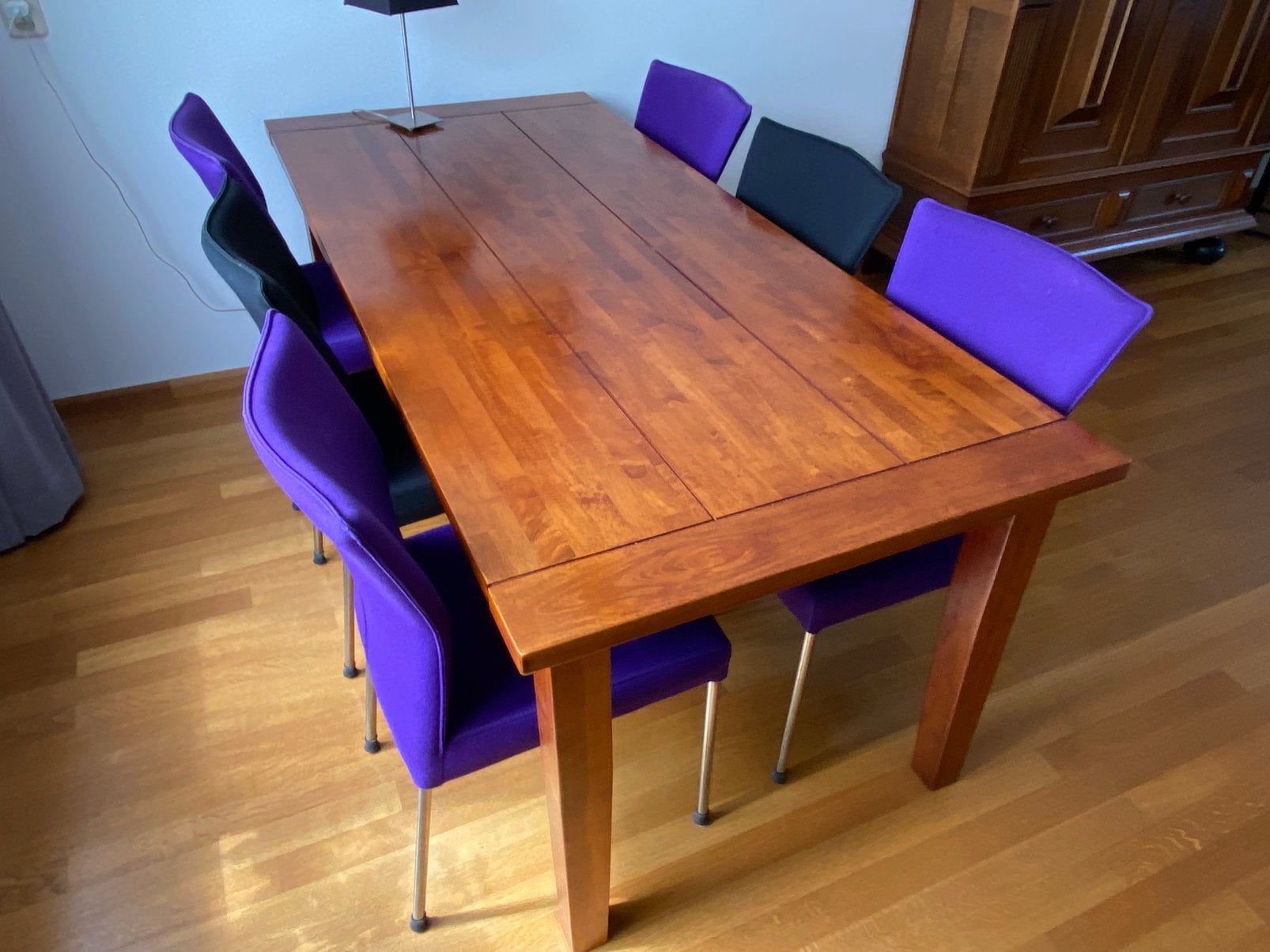 6 eetkamerstoelen merk Topform paars en zwart, Huis en Inrichting, Stoelen, Ophalen, Overige kleuren, Zo goed als nieuw, Stof