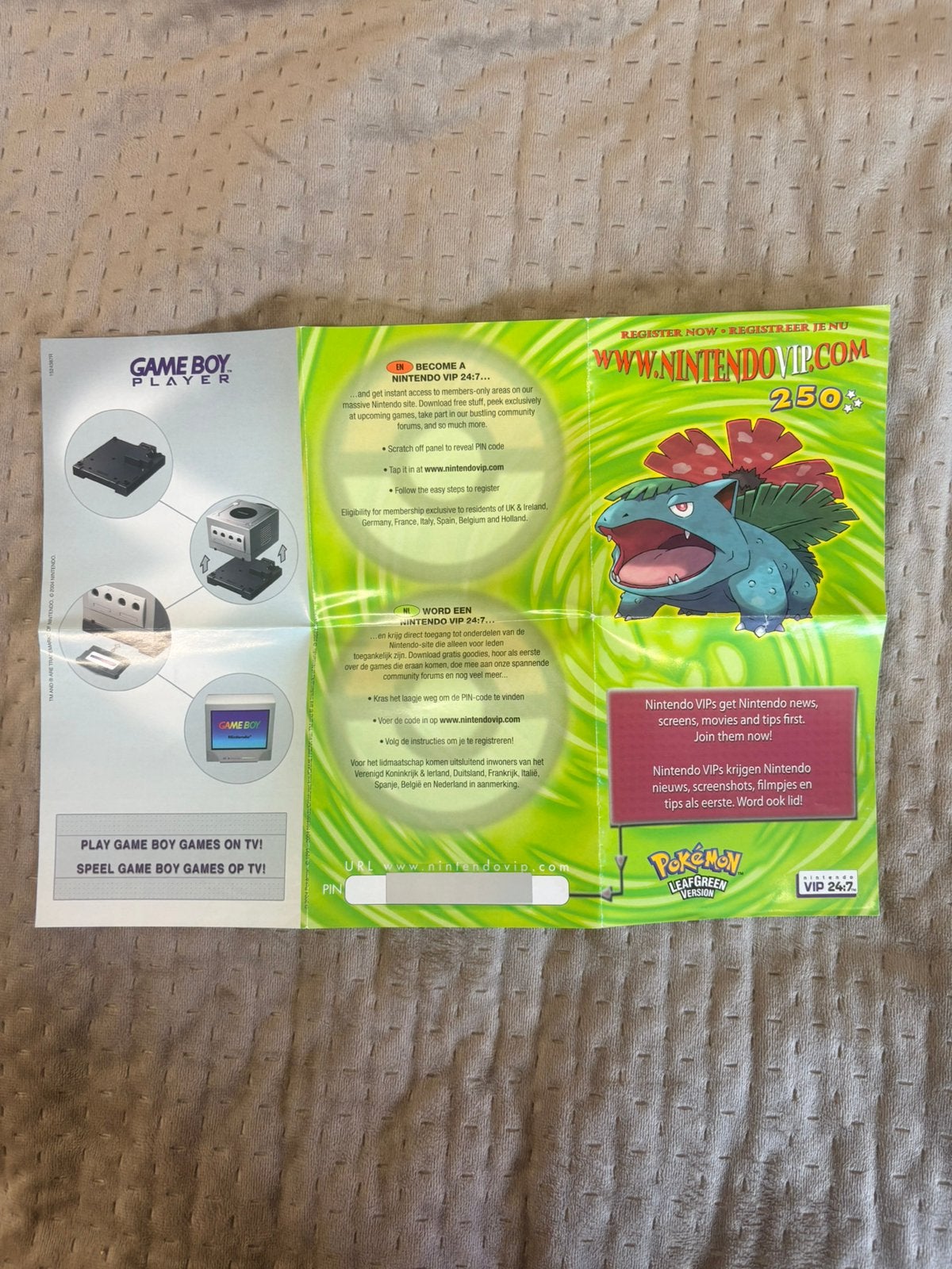 Pokémon LeafGreen VIP 24:7 Registratiekaart (Ongekrast), Spelcomputers en Games, Games | Nintendo Game Boy, 1 speler, Ophalen of Verzenden