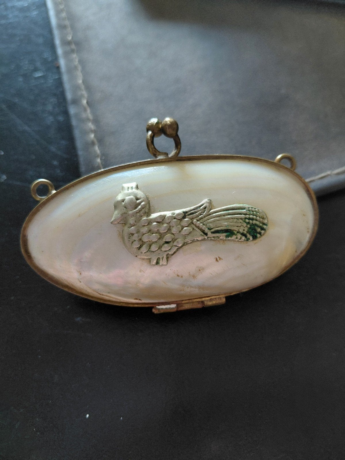Vintage Parelmoer Doosje met Pauw Decoratie, Antiek en Kunst, Ophalen