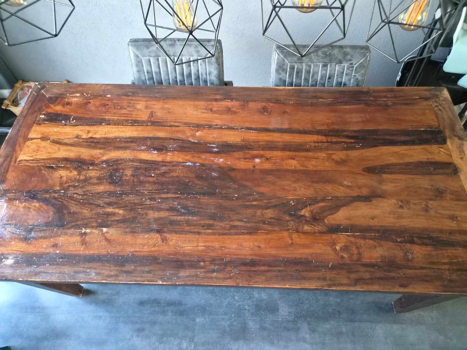Robuuste houten eettafel 190x90x80, Ophalen, Gebruikt, Robuust, Landelijk, Vijf personen of meer