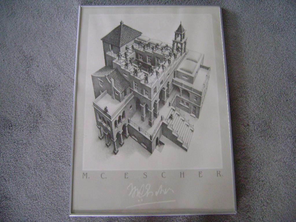Mooi ingelijste poster M.C.Escher.50x70cm(Zie omschrijving), Ophalen, Zo goed als nieuw, Ingelijst, 50 cm
