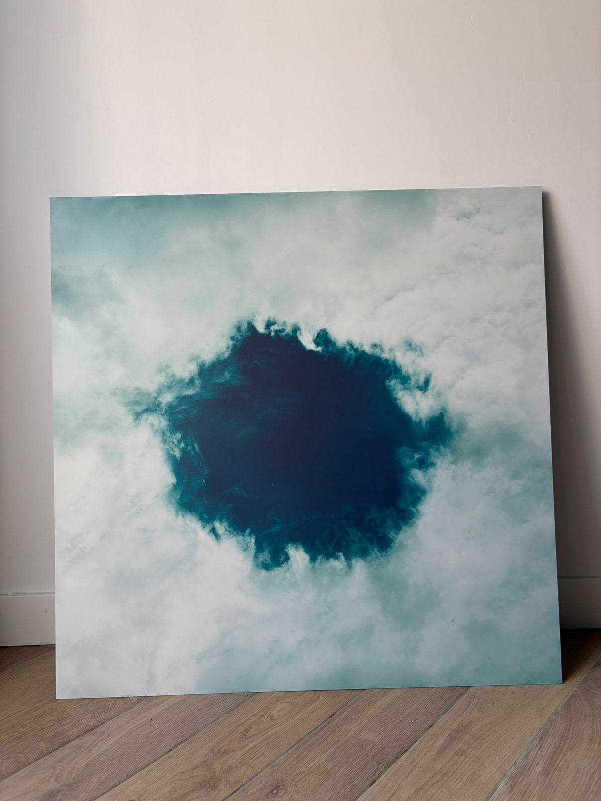 Groot abstract schilderij 100x100 cm – blauw/turquoise, Antiek en Kunst, Ophalen