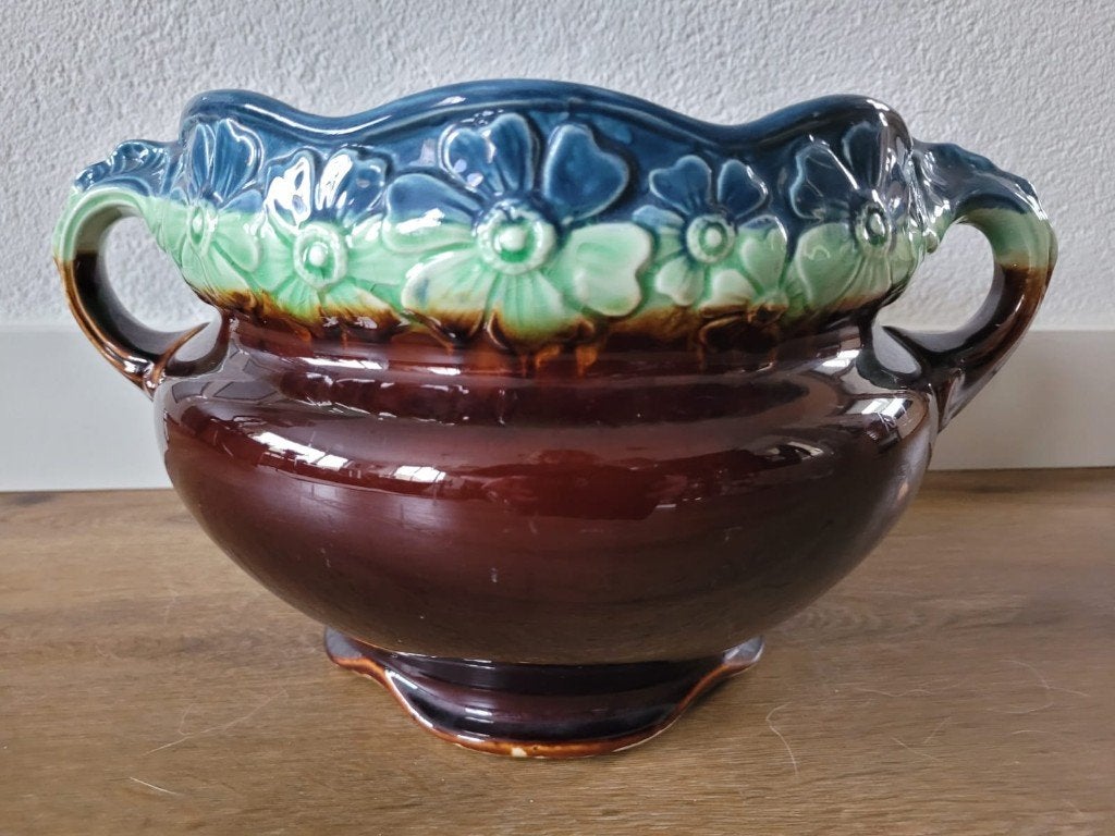 Art Nouveau keramiek cachepot /bloempot Majolica, Ophalen of Verzenden