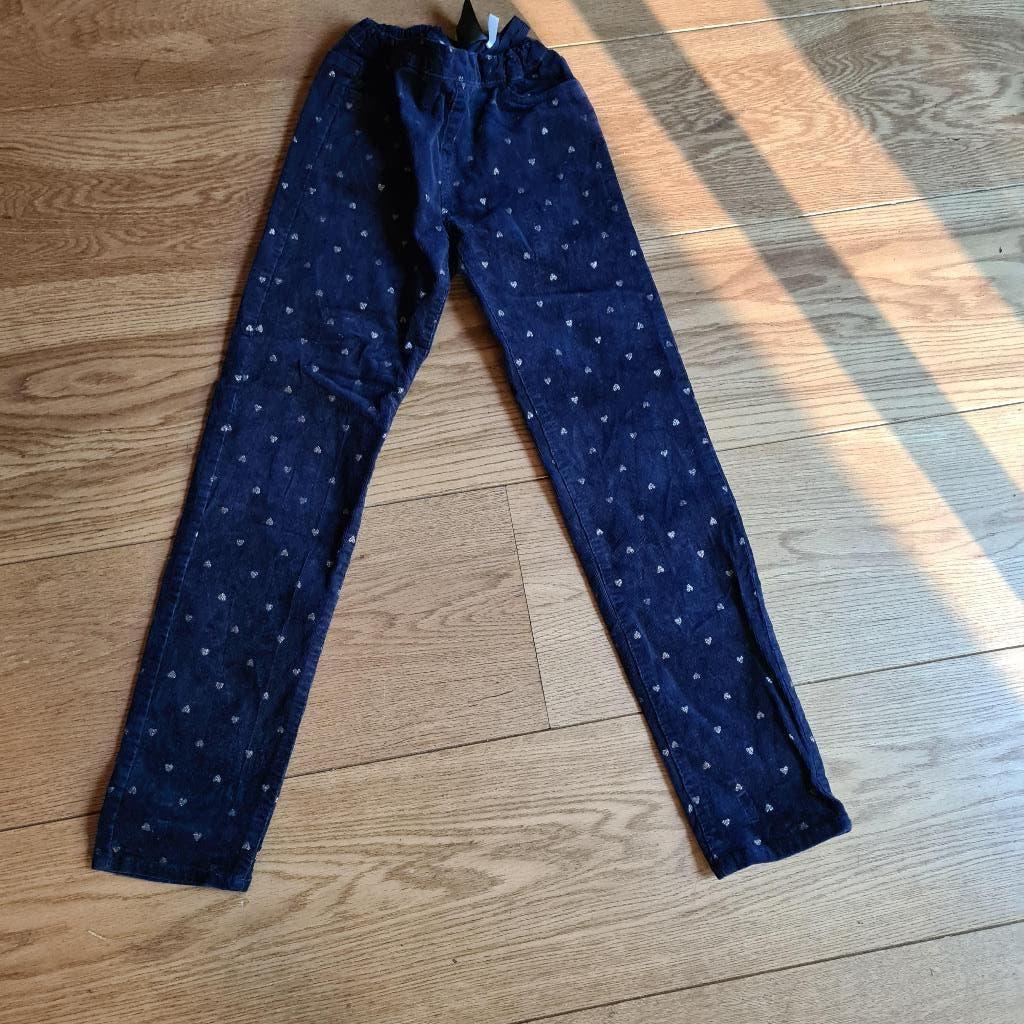 Blauwe broek met gouden glitter hartjes van H&M maat 140, Ophalen of Verzenden, Gebruikt, Meisje, Broek