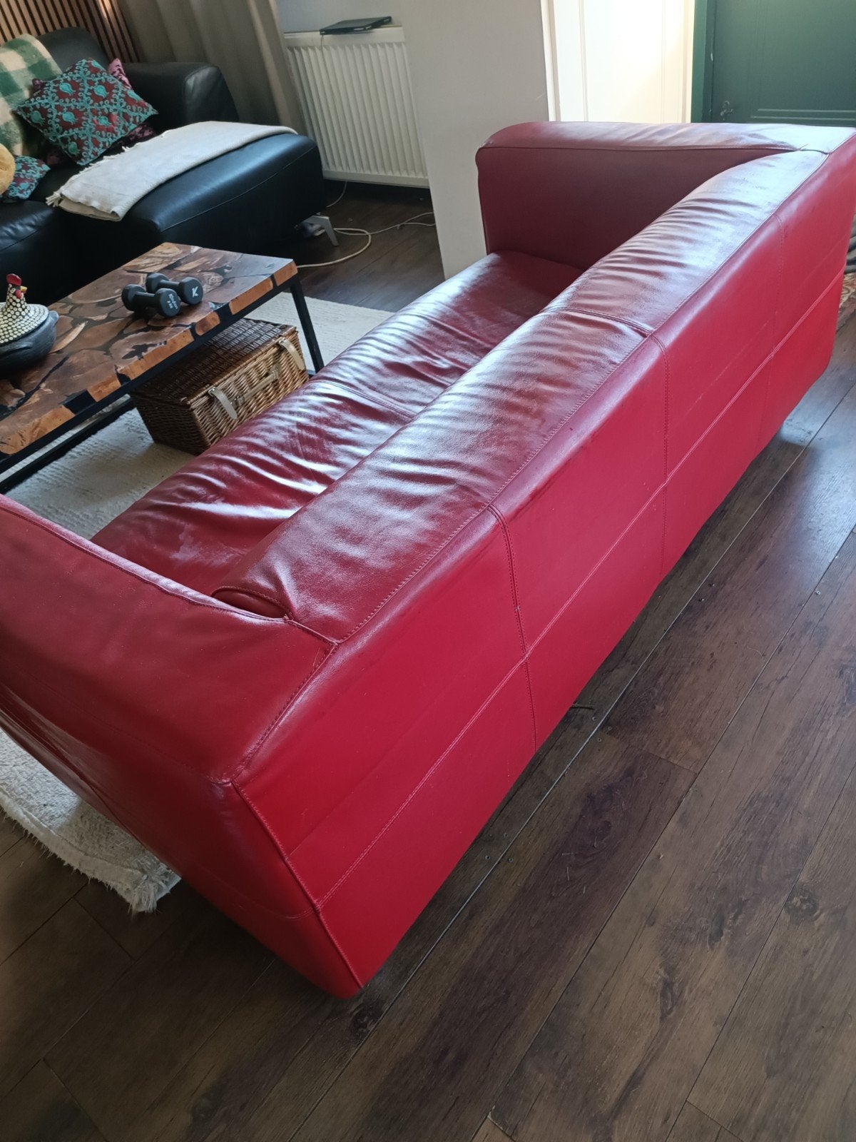 IKEA 2-zits leren bank - Rood gratis, Huis en Inrichting, Ophalen, Gebruikt, Tweepersoons, Rechte bank