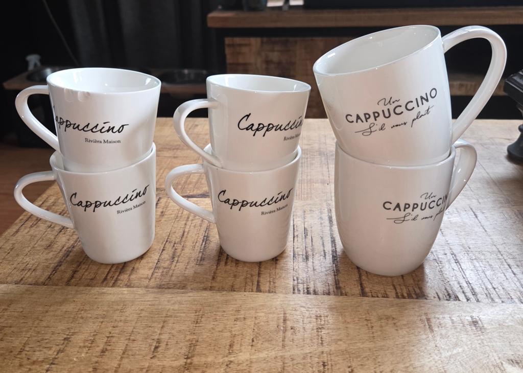 Riviera maison cappuccino bekers, Huis en Inrichting, Keuken | Servies, Ophalen of Verzenden, Porselein, Overige stijlen, Kop(pen) en/of Schotel(s)