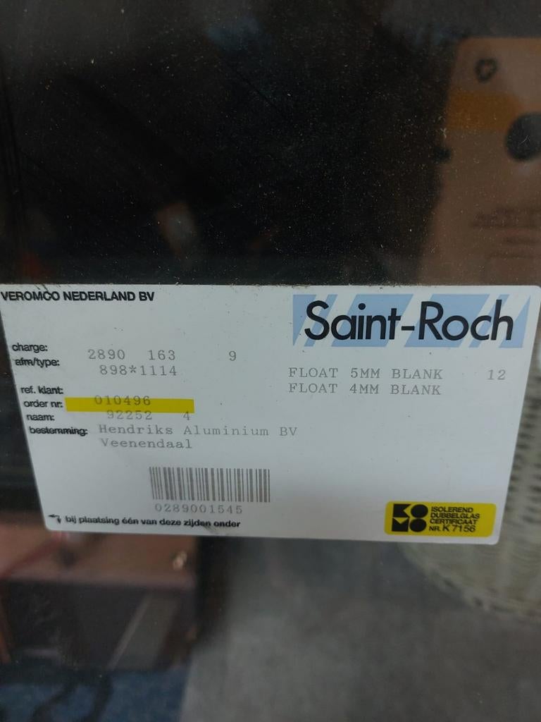 Dubbelglas Saint-Roch Veromco 898x1114 mm, Nieuw, Ophalen