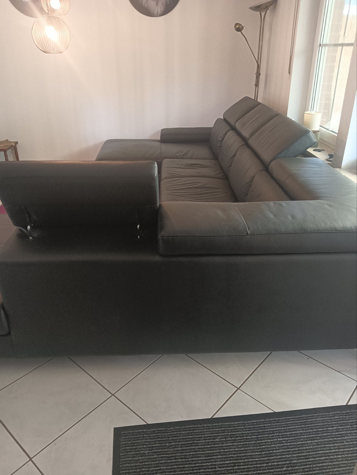 Lederen Hoekbank met Longchair - Zwart, Ophalen, Gebruikt, Leer, Modern