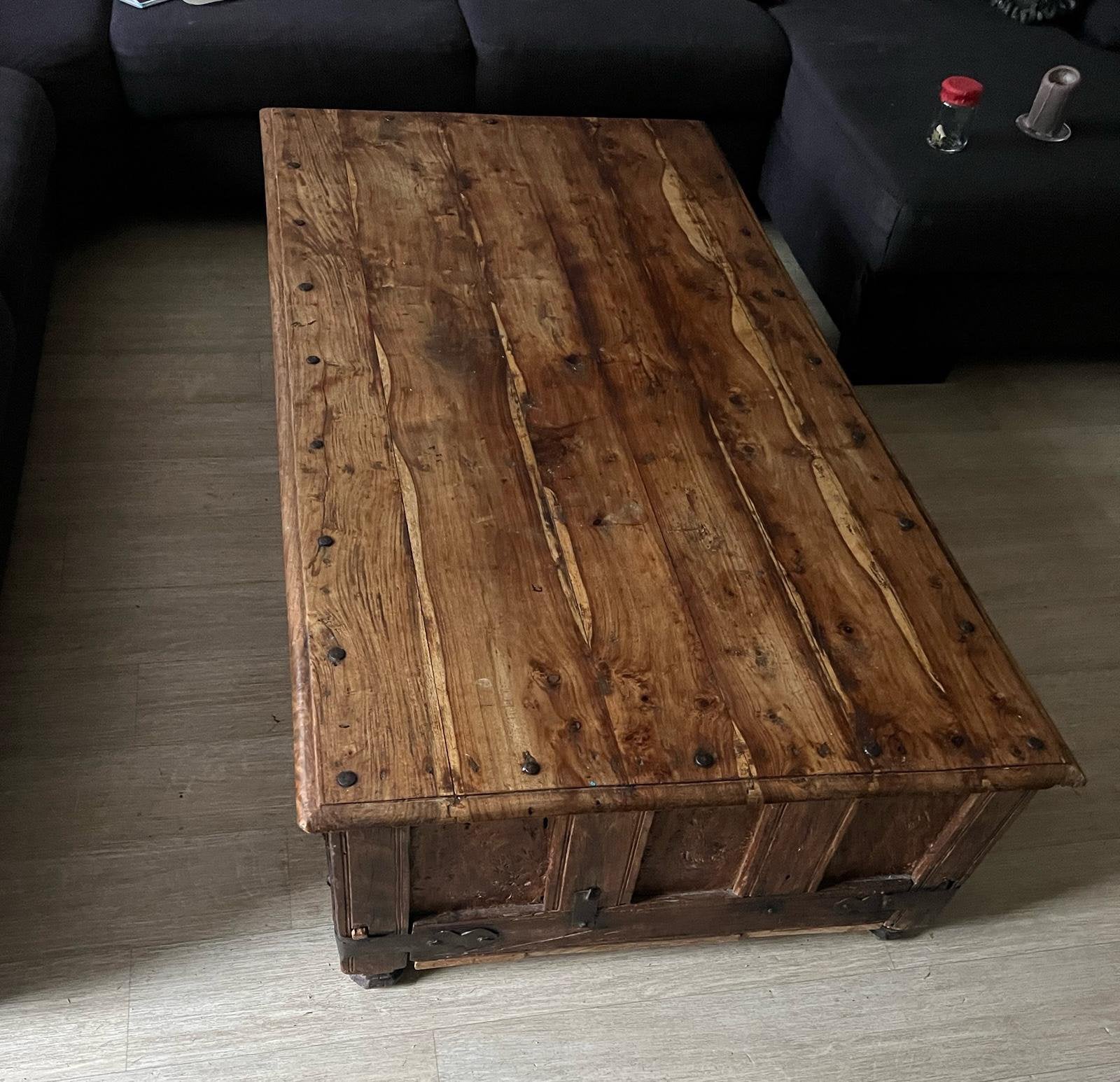 Gratis af te halen Brocante tafel mangohout salontafel, Huis en Inrichting, Ophalen, Gebruikt, 50 tot 100 cm, 150 tot 200 cm
