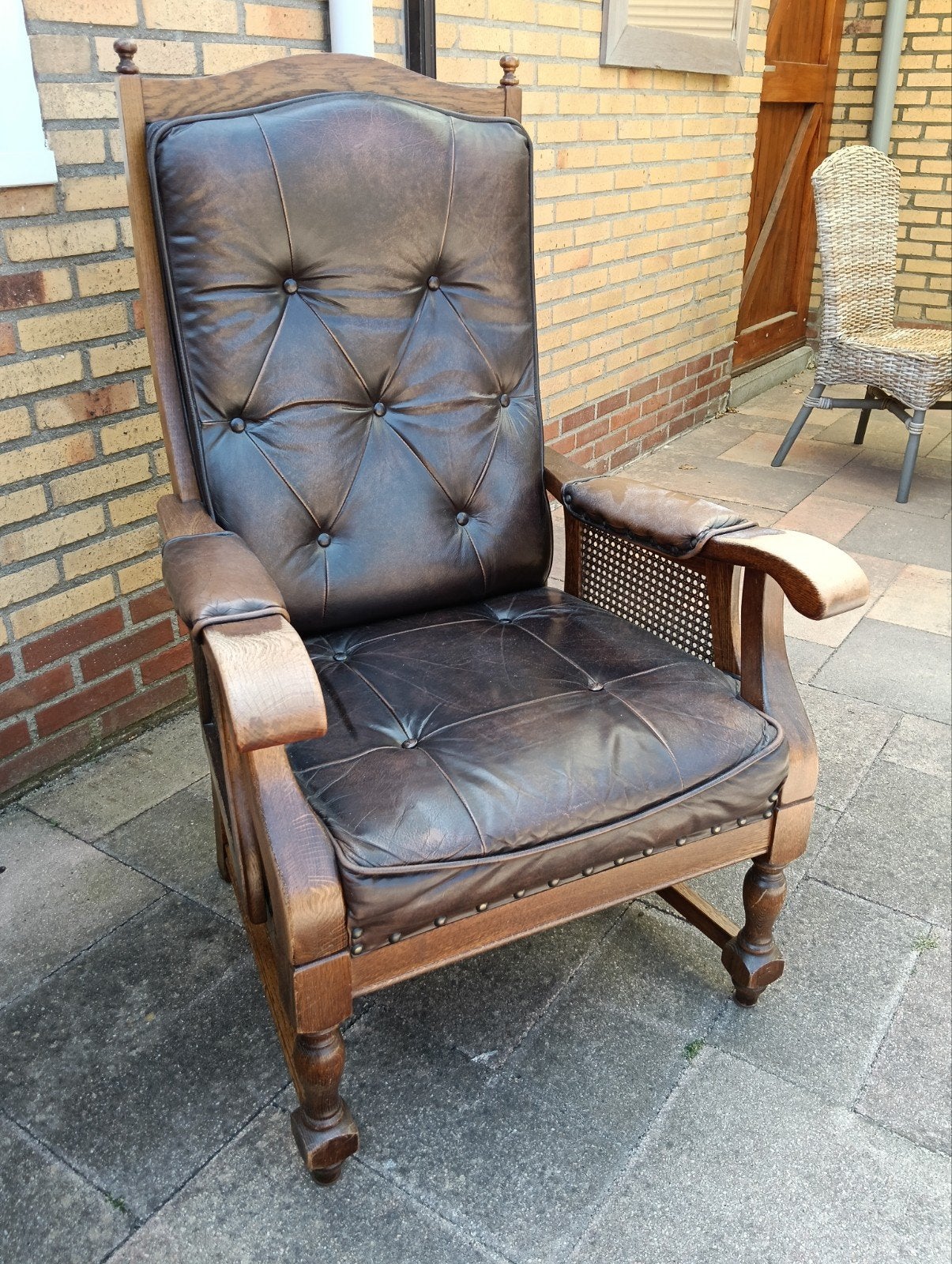 Vintage leren fauteuil met eikenhouten frame, Ophalen of Verzenden