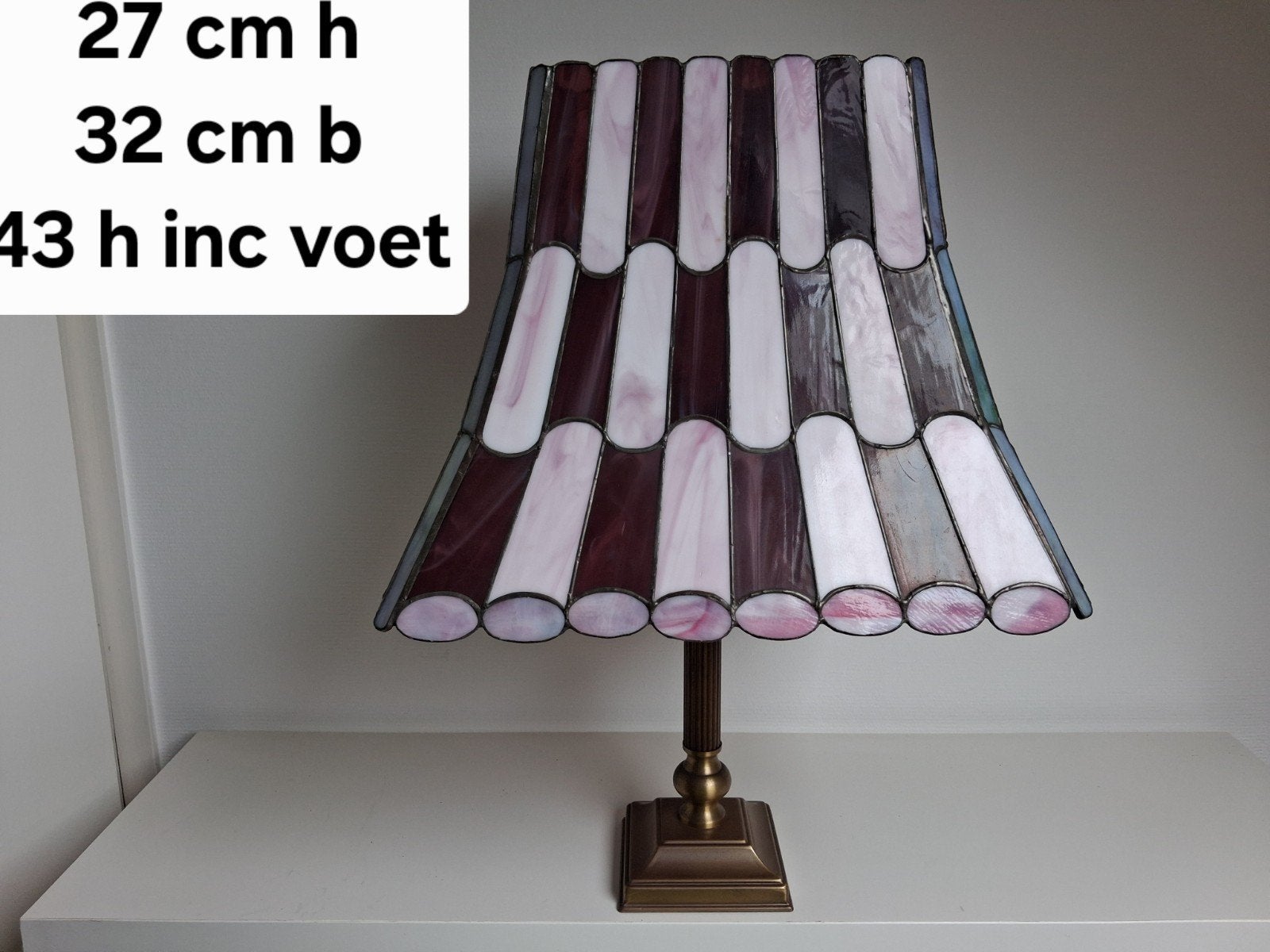 Piet Witte Tiffany Staande Lamp Aubergine/Zacht Roze, Ophalen