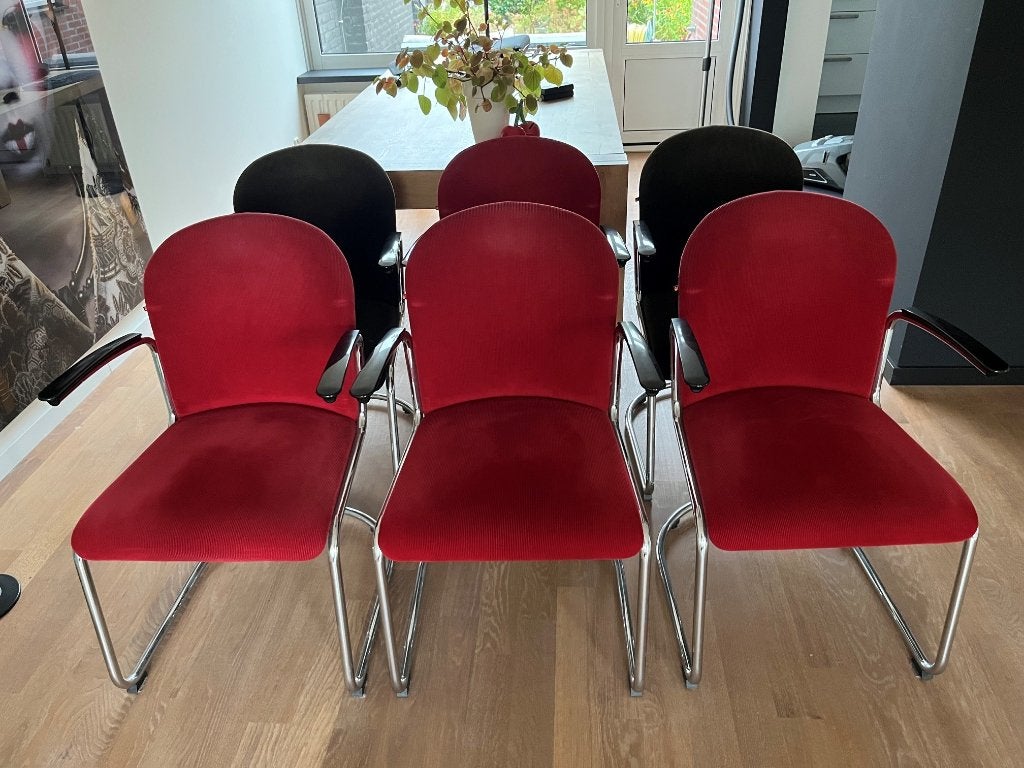 Gispen stoelen type 413 (6x), Ophalen, Gebruikt, Vijf, Zes of meer stoelen, Rood