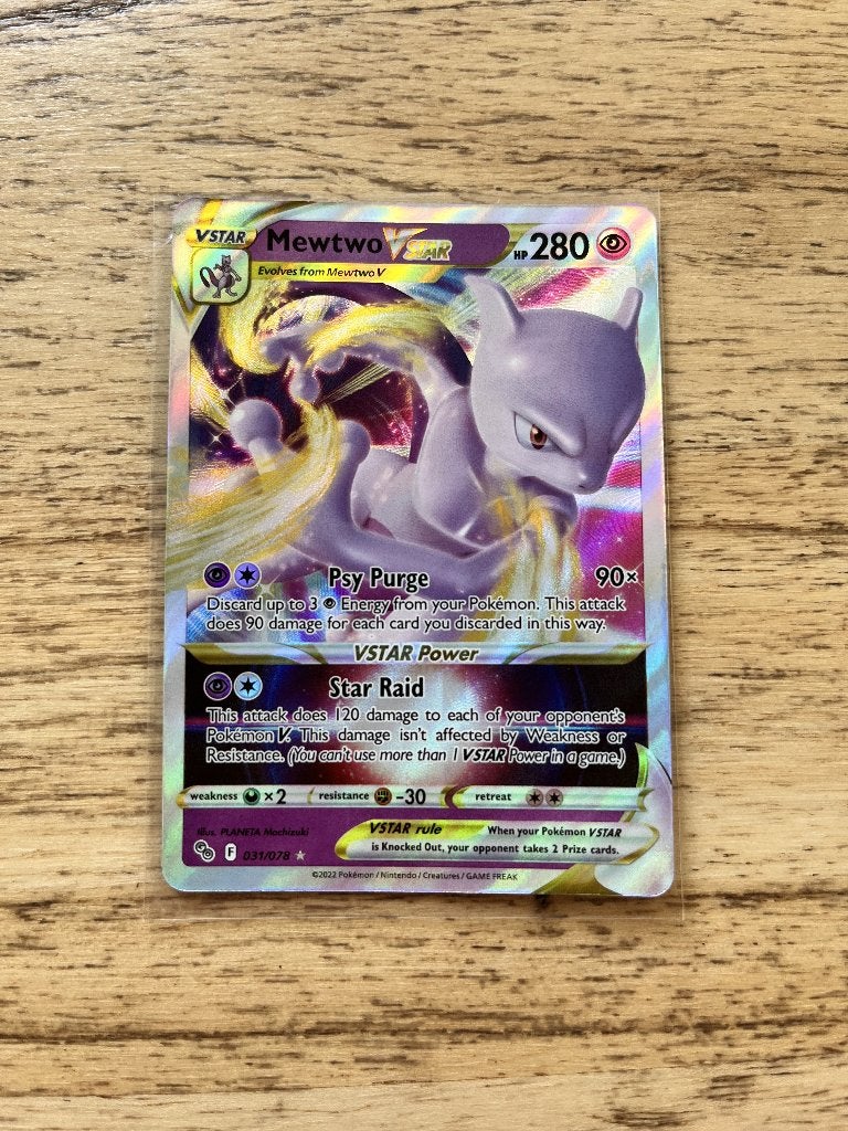 Mewtwo VSTAR (PGO 031) pokemon kaart, Ophalen of Verzenden, Zo goed als nieuw, Losse kaart, Foil