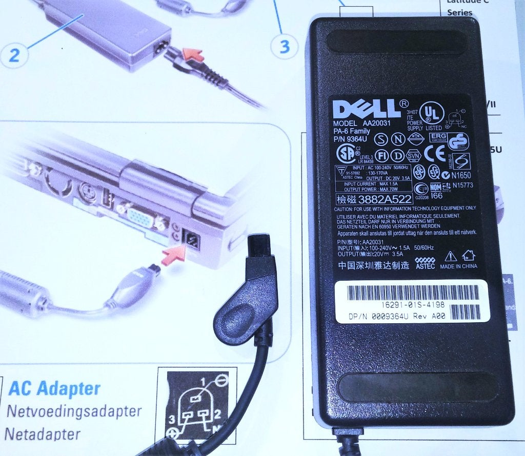 Dell PA-6 9346U 20V 3.5A 70W Adapter Latitude C510 C610 C810, Ophalen of Verzenden, Zo goed als nieuw, Dell.
