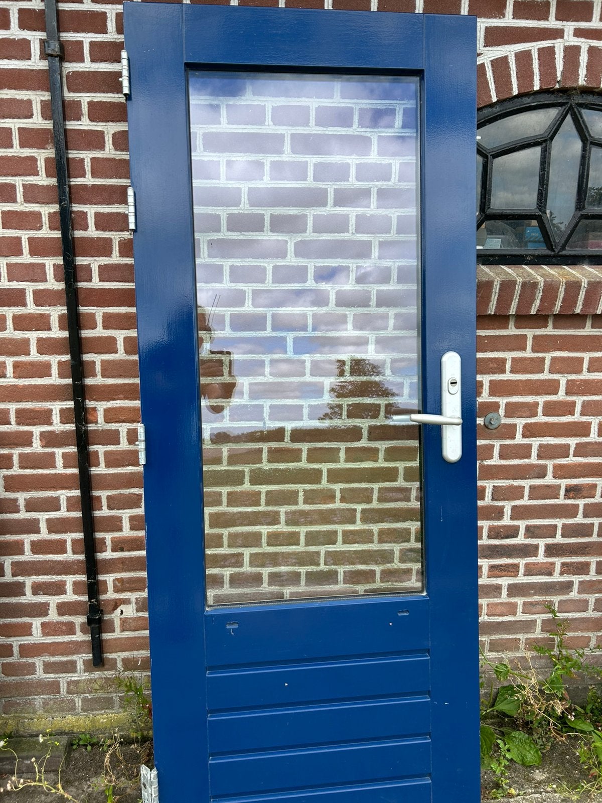 Hardhouten achterdeur 82,7x201,5cm., Doe-het-zelf en Verbouw, Deuren en Horren, Ophalen, 80 tot 100 cm, 200 tot 215 cm, Glas