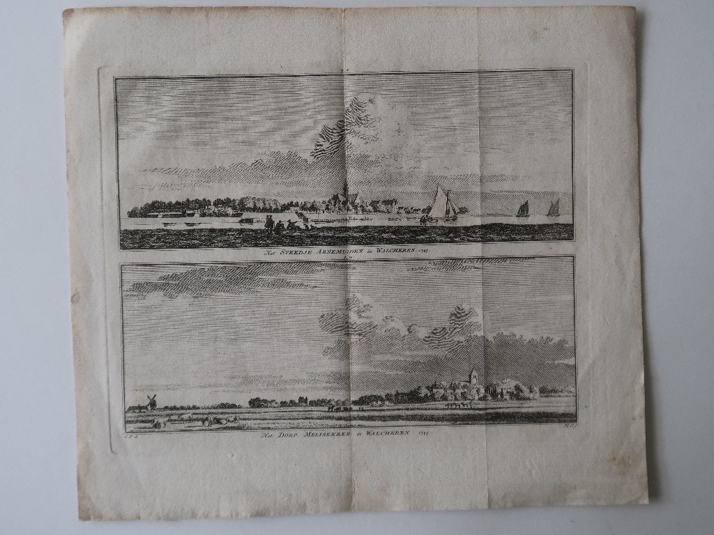 Antieke prent Arnemuiden Meliskerke Zeeland, Origineel, Ophalen of Verzenden, Gravure, Landschap