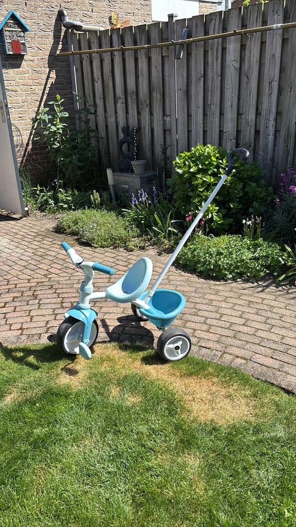 Driewieler met duwstang - Blauw/Wit, Ophalen, Gebruikt, Duwstang