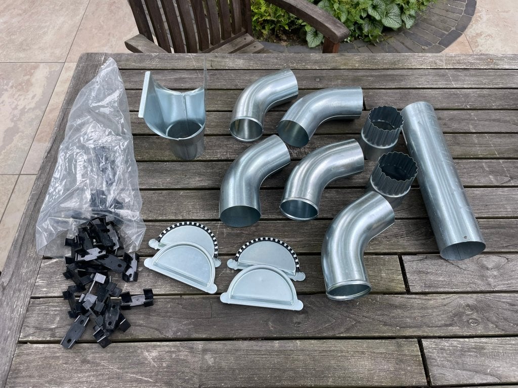 Diverse onderdelen voor 125mm verzinkte dakgoot, Ophalen, Gebruikt, Zink, Minder dan 2 meter
