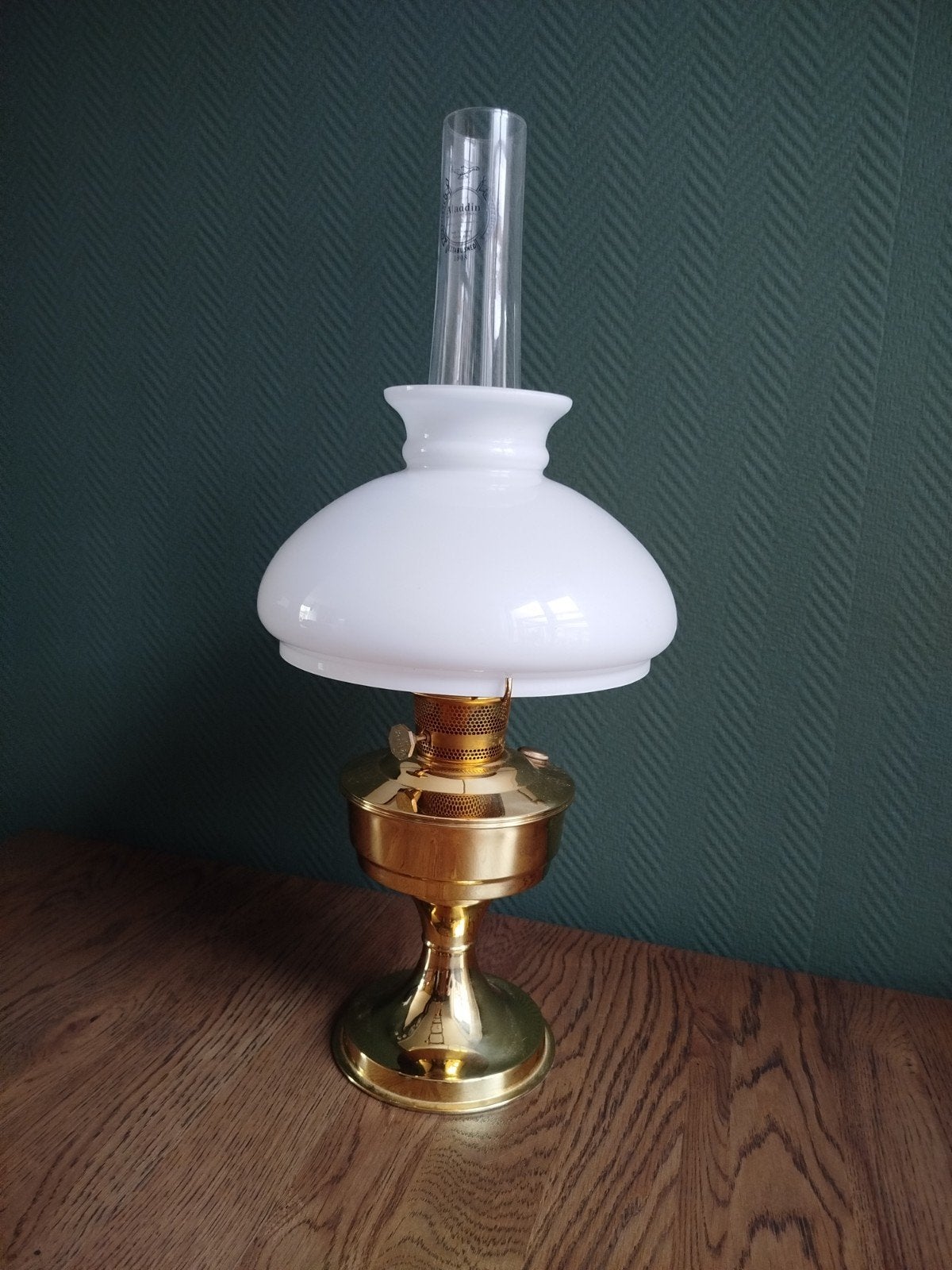 Aladdin olielamp met opaline kap - messing, Ophalen of Verzenden