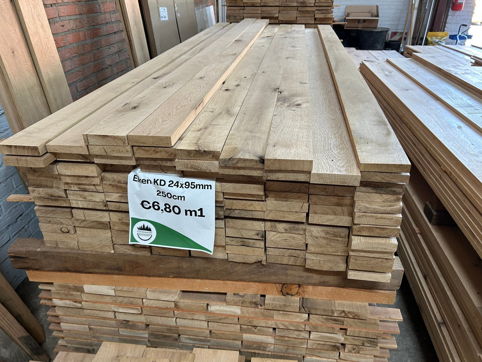 Eiken plank 24x95mm KD 250cm rustiek, Ophalen, Nieuw, 250 cm of meer, Planken