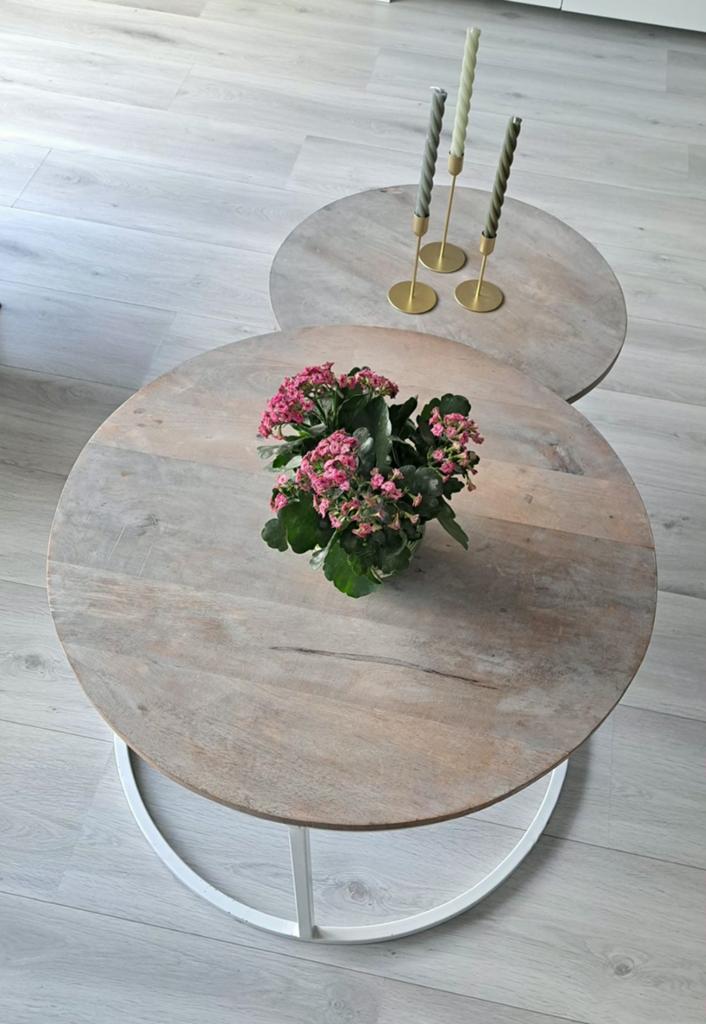 Leuke set van 2 salontafels!, Huis en Inrichting, Tafels | Salontafels, Minder dan 50 cm, 50 tot 100 cm, 50 tot 100 cm, Rond, Ophalen