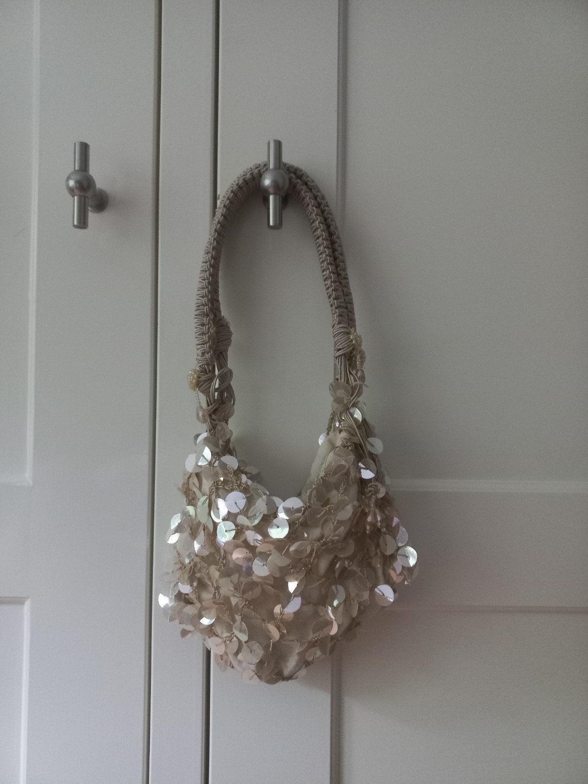 Glamour champagne schoudertas met pailletten Zara, Ophalen of Verzenden, Zo goed als nieuw, Beige, Avondtasje