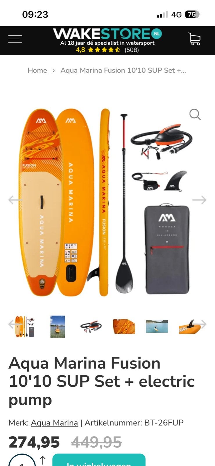 Aqua Marina Fusion 10'10 SUP Set met elektrische pomp, Ophalen, Zo goed als nieuw, SUP-boards