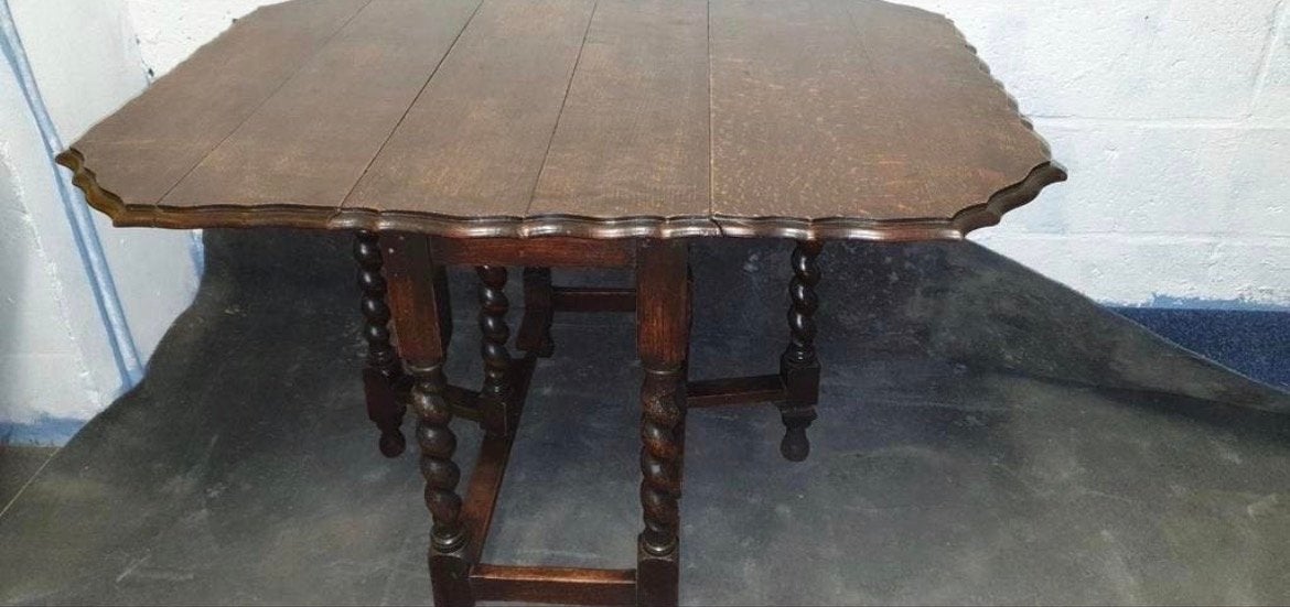 Antieke eiken gateleg tafel met gedraaide poten, Antiek en Kunst, Ophalen
