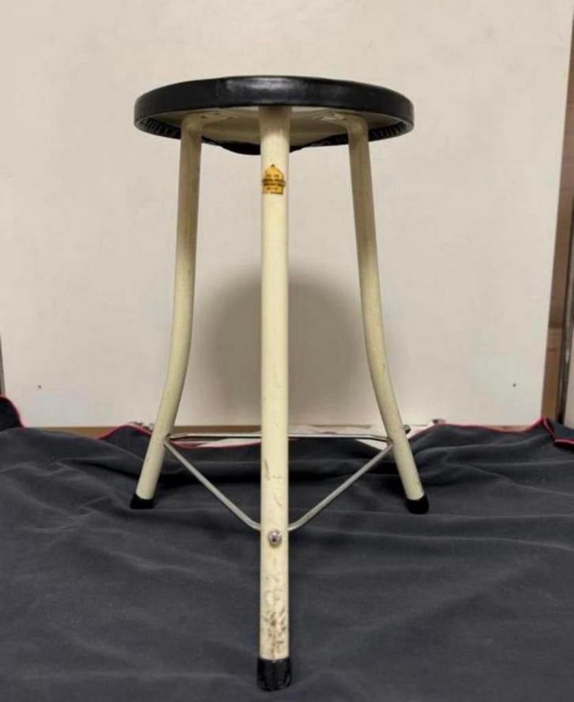Vintage Brabantia creme wit zwarte metalen kruk.240, Ophalen, Gebruikt, Kunststof