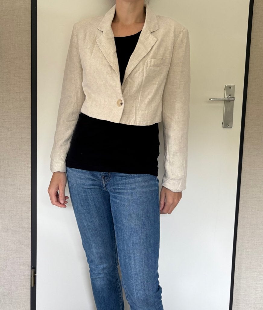 Beige cropped blazer, Maat 38/40 (M), Verzenden, Beige, Nieuw