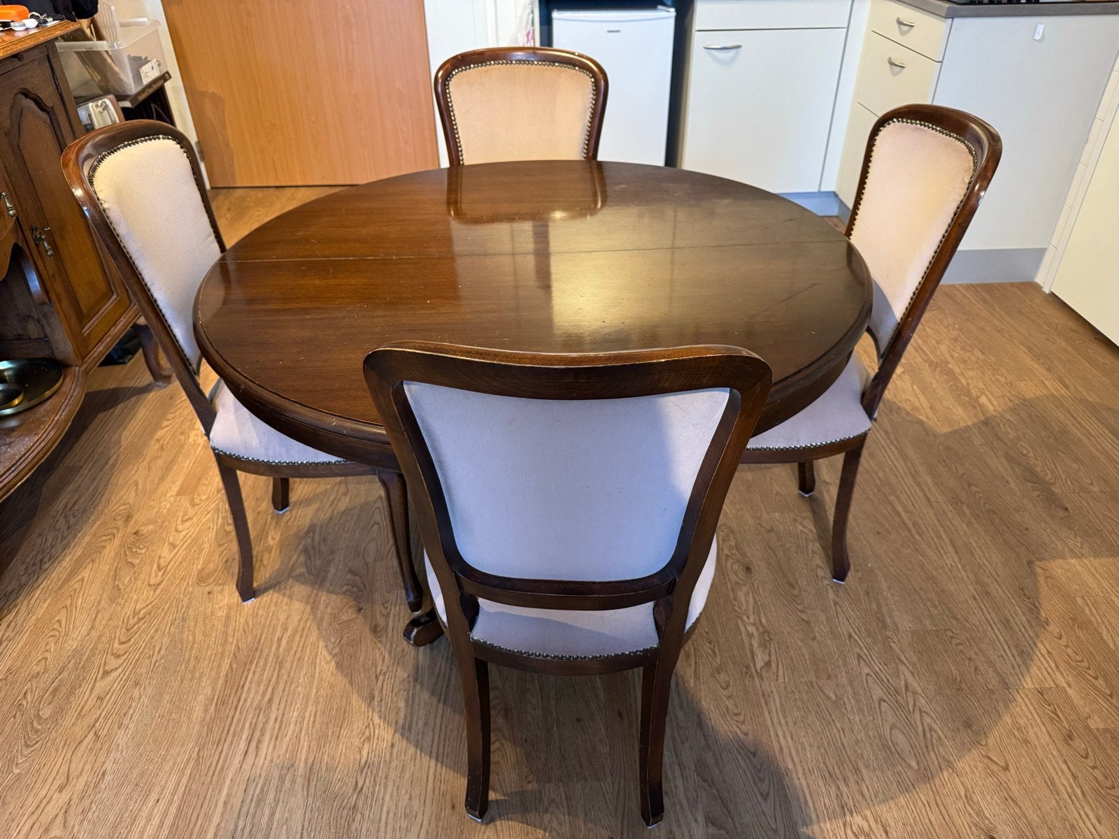 Biedermeier eetkamertafel uitschuifbaar met 4 stoelen, Ophalen, Gebruikt, Klassiek, Rond